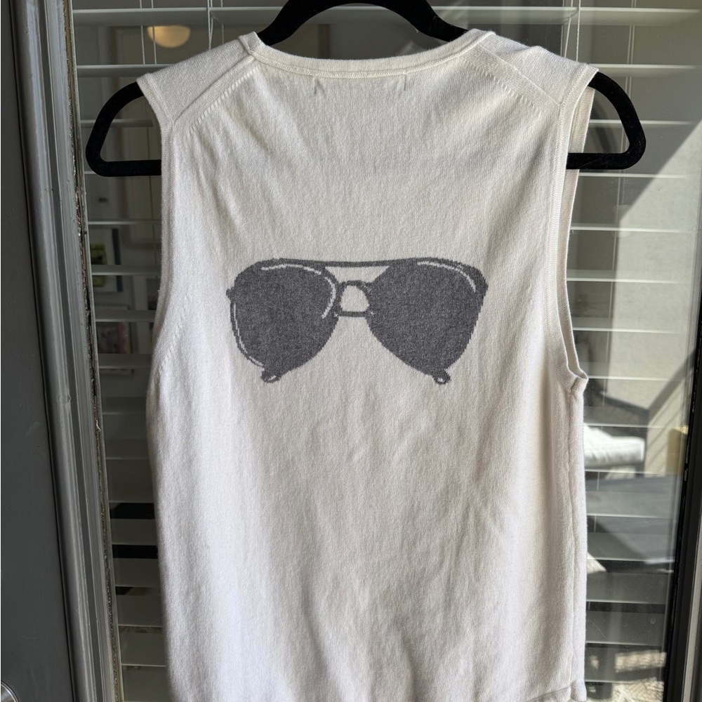 360Cashmere White Sleeveless Printed Top Size Small